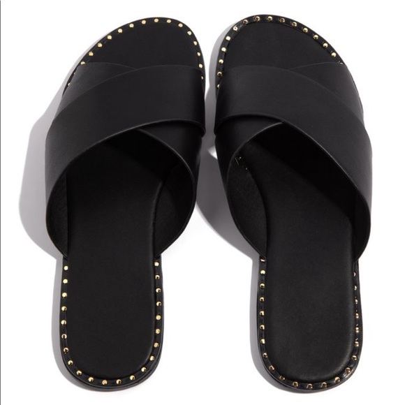 Black X Band Studded Slide Flat Sandals - Picture 7 of 9